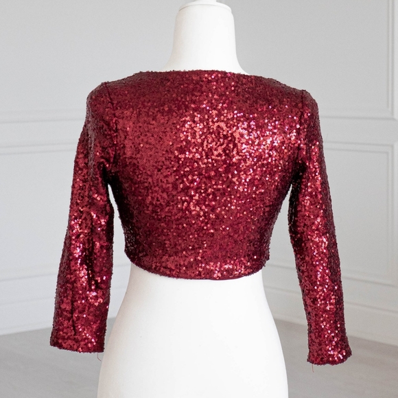 Tia Bhuva Cropped Sequin Top 3/4 Sleeve Lined Festive Blouse zip Jacket NWTsz XL - Picture 2 of 10